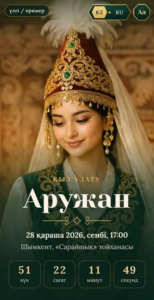 Аружанның ұзату тойы, шақырудың бірінші экраны